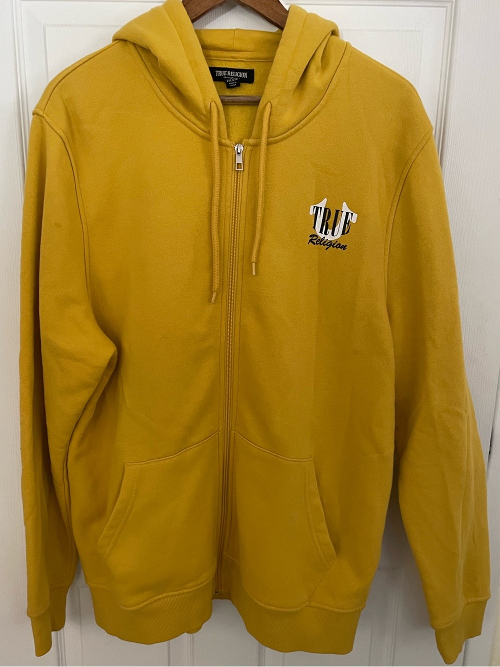 True Religion Yellow Radiant Buddha Rhinestone Zip Hoodie 2XL Y2K Oversized